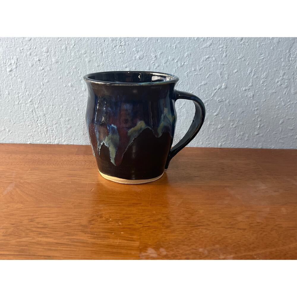 Art Pottery Coffee Mug Northern Lights Style Drip Glaze